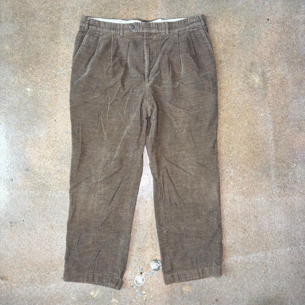 Vintage Berle Brown Pleated Dress Pants Men's Made USA Herringbone Tweed
